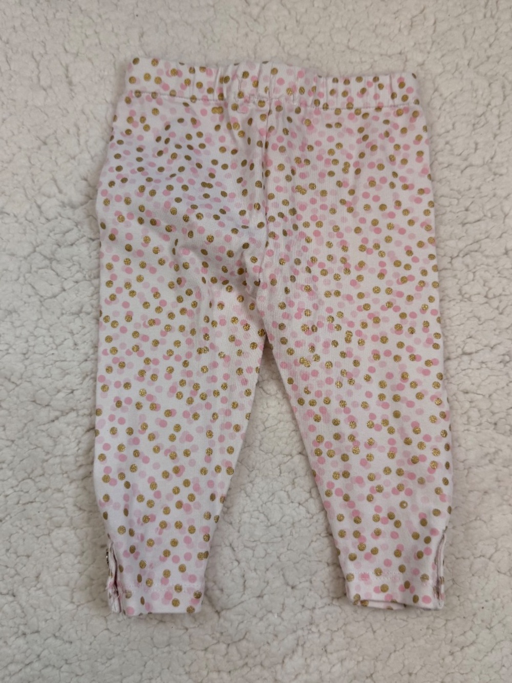 Baby Girl Pink & Gold Metallic Polka Dot Cotton Leggings 6M - Picture 2 of 4